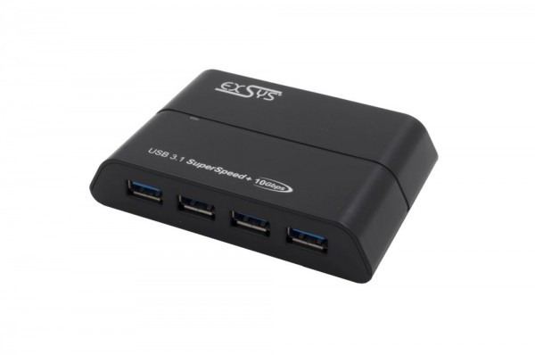 4-Port USB 3.1 Gen.2 HUB mit 4x A-Anschlüssen, inkl. Netzteil 5V/2A und USB Kabel A-C, Exsys® [EX-1225]