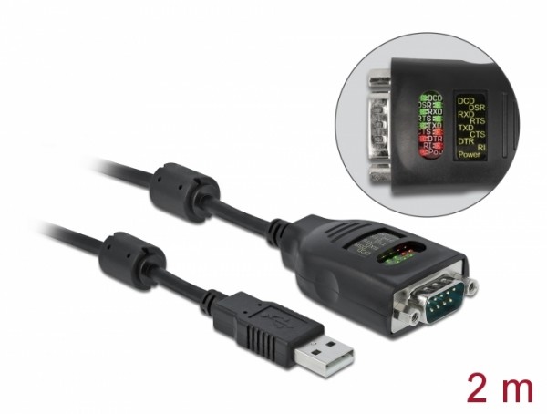 USB Typ-A zu Seriell DB9 Adapter mit 9 LED RS-232 Tester, Delock® [90497]
