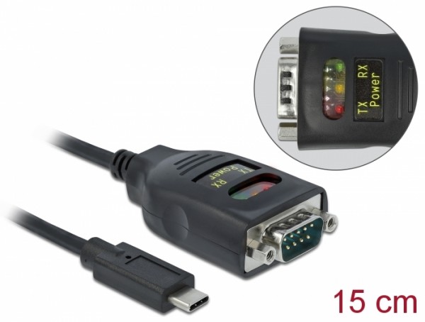 Adapter USB Type-C™ zu 1 x Seriell RS-232 DB9 mit 15 kV ESD Schutz, Delock® [64038]