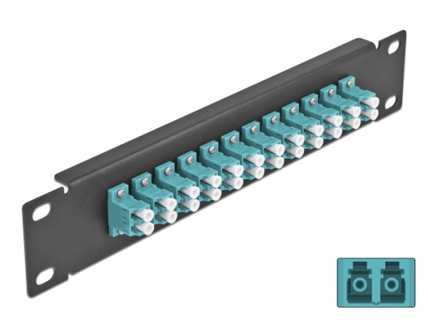 10? LWL Patchpanel 12 Port LC Duplex aqua 1 HE schwarz, Delock® [66768]