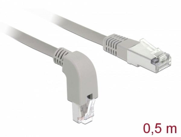 Netzwerkkabel RJ45 Cat.5e SF/UTP unten gewinkelt / gerade, grau, 0,5 m, Delock® [85855]