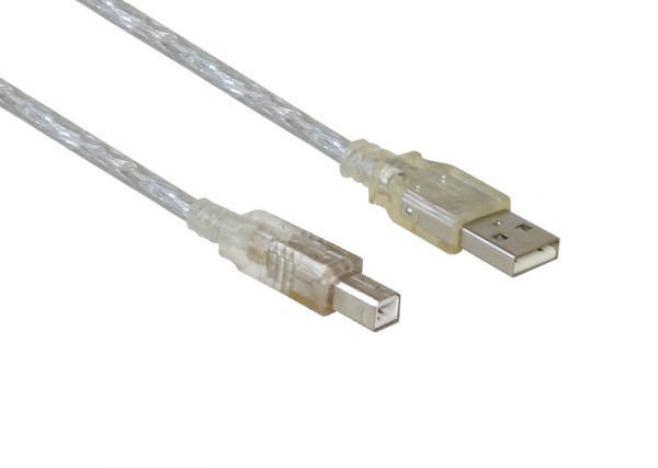 Anschlusskabel USB 2.0 Stecker A an Stecker B, transparent, 0,6m, Good Connections®