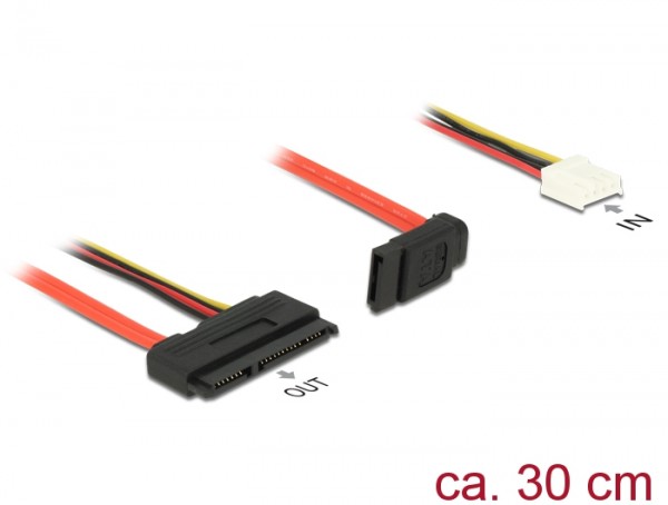 Kabel SATA 6 Gb/s 7 Pin Buchse + Floppy 4 Pin Strom Buchse (5V + 12V) > SATA 22 Pin Buchse gerade, 0,3m, Delock® [84852]