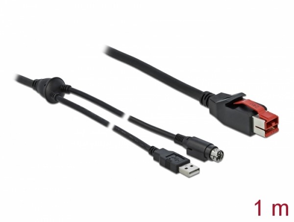 PoweredUSB Kabel Stecker 24 V zu USB Typ-A Stecker + Mini-DIN 3 Pin Stecker 1 m für POS Drucker und Terminals, Delock® [85940]