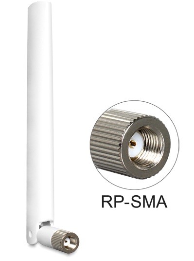 WLAN Antenne RP-SMA 802.11 a/b/g/n 2 ~ 4 dBi omnidirektional Gelenk weiß, Delock ® [88460]