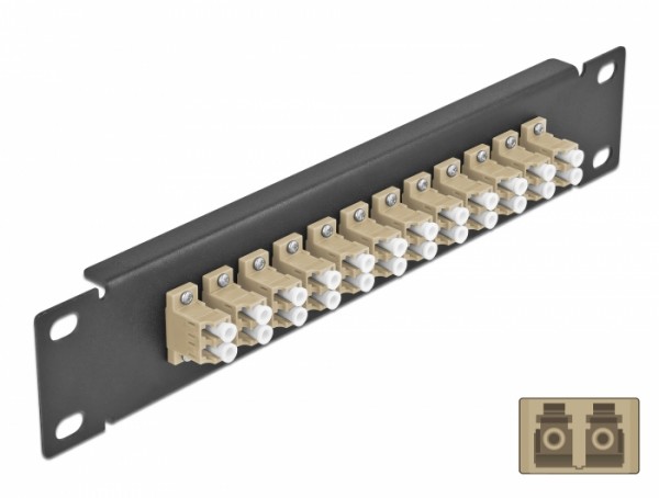 10? LWL Patchpanel 12 Port LC Duplex beige 1 HE schwarz, Delock® [66767]