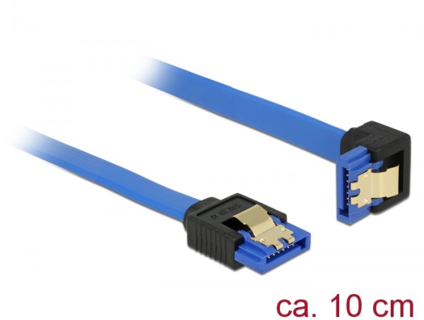 Kabel SATA 6 Gb/s Buchse gerade an SATA Buchse unten gewinkelt, mit Goldclips, blau, 0,1m, Delock® [85088]