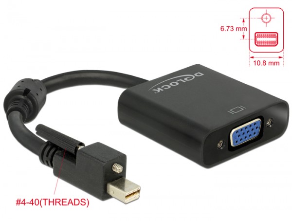 Adapter mini Displayport 1.2 Stecker mit Schraube an VGA Buchse schwarz, Delock® [62641]