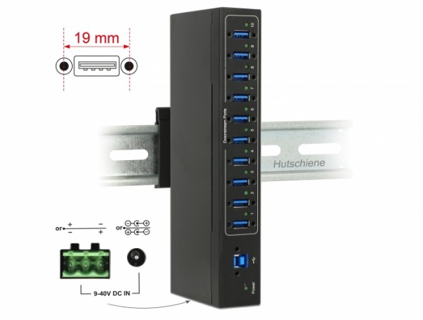 Externer Industrie Hub 10 x USB 3.0 Typ-A mit 20 kV ESD Schutz , Delock® [63919]