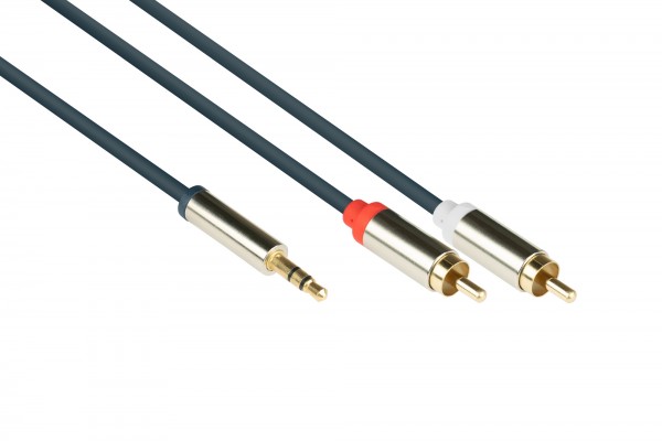 Audio Anschlusskabel SmartFLEX, High-Quality, 3-poliger 3,5mm Klinkenstecker an 2x RCA/Cinch Stecker, dunkelblau, 5m, Good Connections®