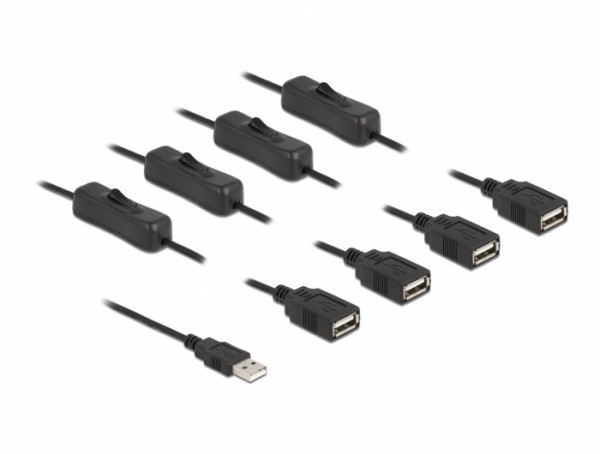 Kabel USB Typ-A Stecker zu 4 x USB Typ-A Buchse mit Schalter 1 m, Delock® [86805]