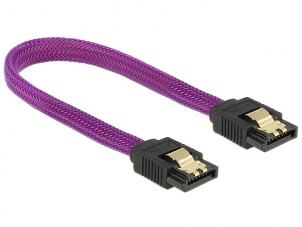 Anschlusskabel SATA 6Gb/s, Stecker/Stecker Metall, Premium Nylon Geflecht, violett, 0,2m, Delock® [83689]