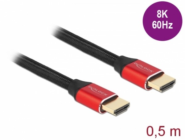 Ultra High Speed HDMI Kabel 48 Gbps 8K 60 Hz rot 0,5 m zertifiziert, Delock® [85772]