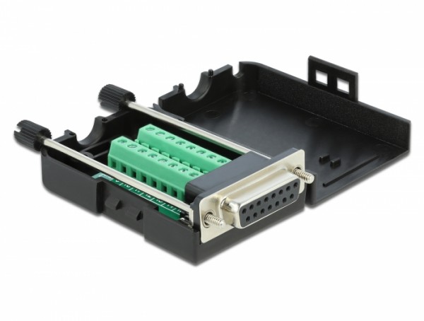 D-Sub15 Buchse zu Terminalblock Adapter mit Gehäuse, Delock® [66567]