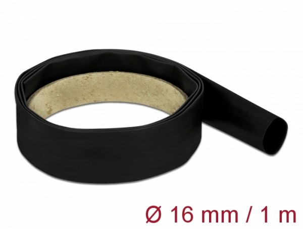 Schrumpfschlauch 1 m x 16 mm Schrumpfungsrate 4:1 schwarz, Delock® [20661]