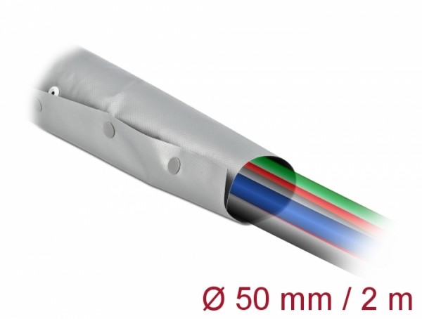 Kabelschutzschlauch mit Knopfverschluss hitzebeständig 2 m x 50 mm grau / schwarz, Delock® [20728]