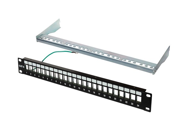 19" Verteilerfeld für Keystone-System, unbestückt, 24-Port, 1HE, schwarz