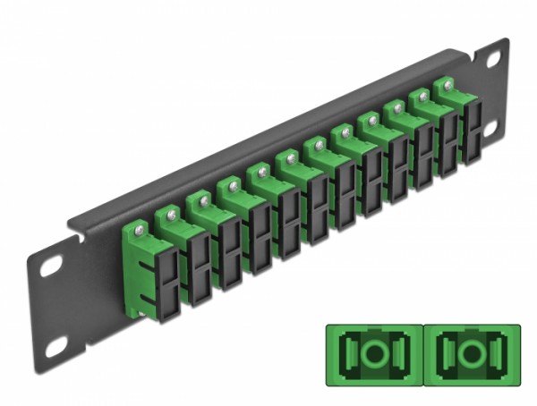 10? LWL Patchpanel 12 Port SC Duplex grün 1 HE schwarz, Delock® [66772]