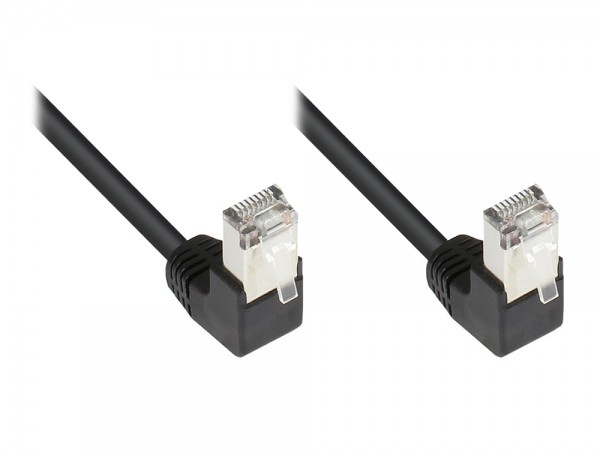 Patchkabel, Cat. 5e, F/UTP, beidseitig 90° nach unten gewinkelt, schwarz, 1m, Good Connections®