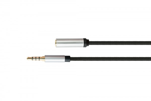 Audio Verlängerungskabel High-Quality, 4-poliger 3,5mm Klinkenstecker an Klinkenbuchse, Textilmantel, schwarz, 3m, PYTHON® Series
