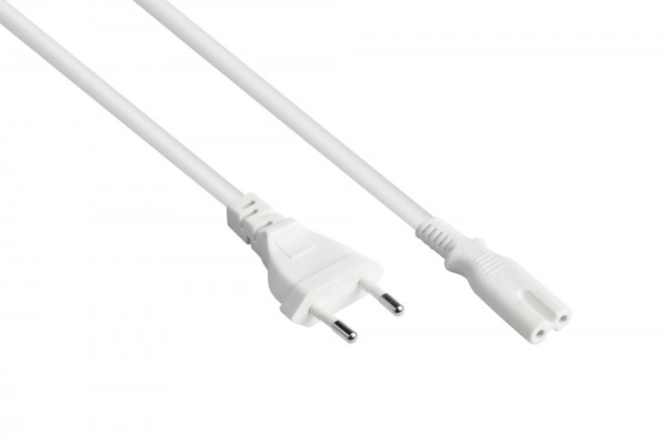 Euro-Netzkabel Euro-Stecker Typ C (gerade) an C7/Euro 8 Buchse (gerade), weiß, 0,75 mm², 0,5 m, Good Connections®