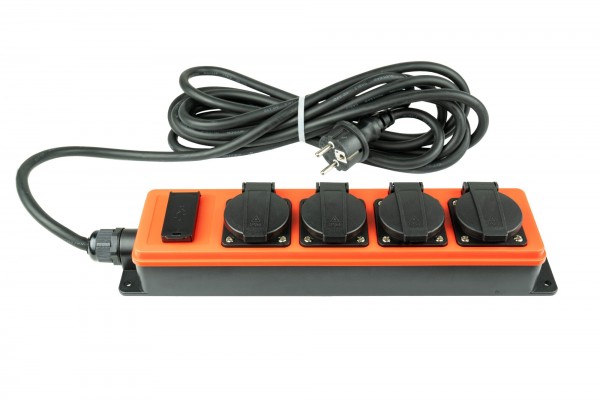 kabelmeister® Steckdosenleiste Outdoor, 4-Schutzkontakt-Buchse (IP54/IP20), 2x USB-A Buchse, orange/schwarz, 5m