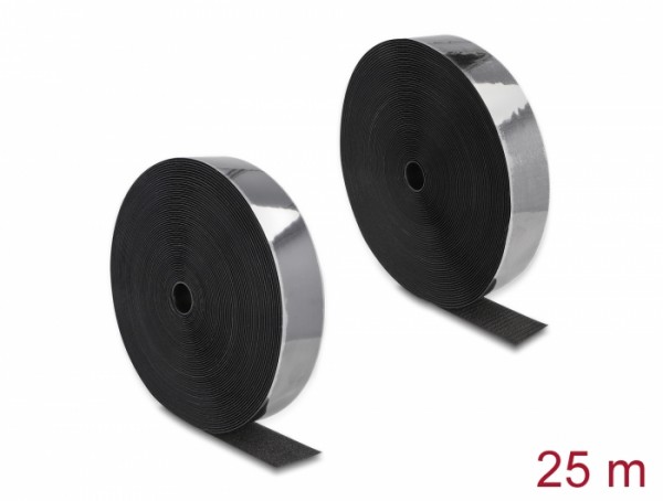 Strapazierfähiges Klettband selbstklebend mit Haft- und Flauschband L 25 m x B 50 mm schwarz, Delock® [20862]