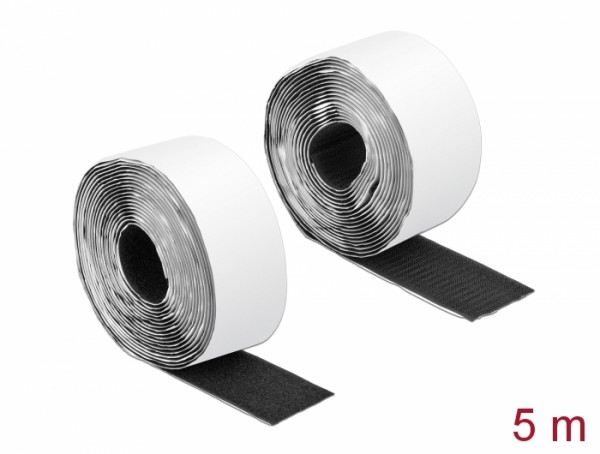 Klettband selbstklebend mit Haft- und Flauschband L 5 m x B 50 mm schwarz, Delock® [19073]
