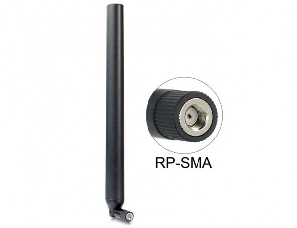 Antenne WLAN RP-SMA 802.11 ac/a/h/b/g/n 5,5 ~ 9 dBi omni, Gelenk, schwarz, Delock® [88991]