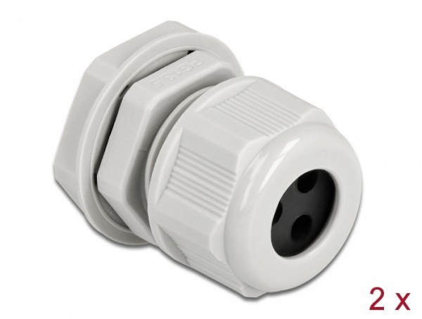 Kabelverschraubung PG13,5 für Rundkabel mit drei Kabeleinführungen grau 2 Stück, Delock® [60376]